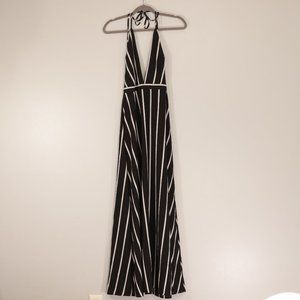Floor length Low-cut B&W stripe cocktail dress